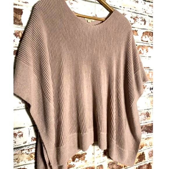 Ann Taylor LOFT Ribbed Mauve Oversized Pullover Knit V Neck Sweater Poncho XS/S - Picture 2 of 5